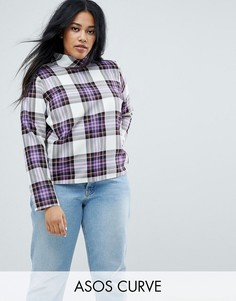 Лонгслив в клетку с воротником-стойкой ASOS CURVE-Мульти