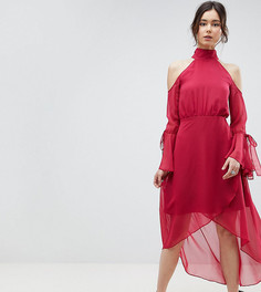 Платье миди с открытыми плечами и запахом True Decadence Tall Premium-Розовый