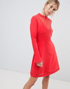 Короткое приталенное платье с сетчатой вставкой Morgan-Красный