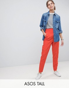 Строгие брюки с добавлением льна и завышенной талией ASOS TALL-Оранжевый