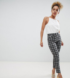 Узкие джинсы в клетку с завышенной талией ASOS DESIGN Petite Farleigh-Мульти