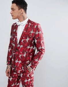 Приталенный жаккардовый пиджак с красным цветочным принтом ASOS EDITION-Красный