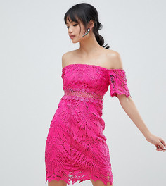 Кружевное платье мини со спущенными плечами River Island Petite-Розовый