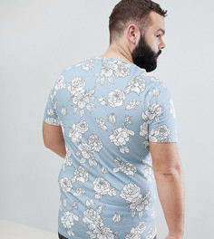 Удлиненная обтягивающая футболка с цветочным принтом Noose & Monkey-Синий