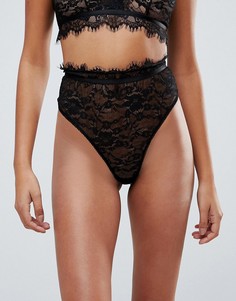 Стринги с высокой талией и кружевом ASOS-Черный
