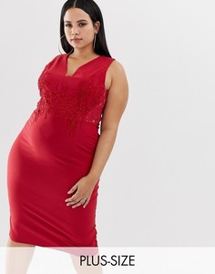 Облегающее платье с глубоким вырезом и кружевной аппликацией Little Mistress Plus-Красный