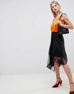 Кружевная асимметричная юбка миди River Island-Черный