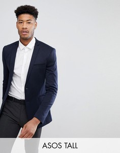 Темно-синий трикотажный блейзер супероблегающего кроя ASOS DESIGN Tall