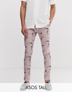 Супероблегающие строгие брюки с цветочным принтом ASOS TALL-Синий