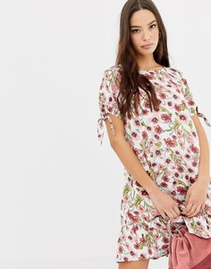 Платье миди с цветочным принтом и оборкой на подоле Vila-Мульти