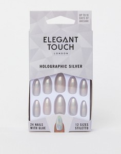 Серебристые накладные ногти с голографическим эффектом Elegant Touch Stiletto-Серебряный