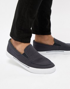 Темно-синие кеды-слипоны с цветочным принтом ASOS DESIGN-Темно-синий