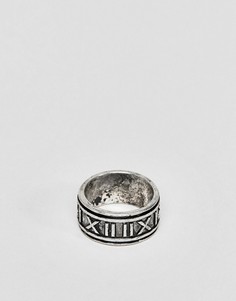 Широкое шлифованное кольцо серебристого цвета с римскими цифрами ASOS DESIGN-Серебристый