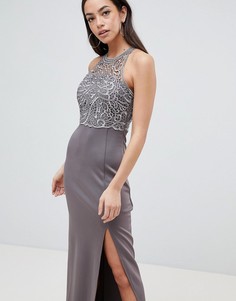 Платье макси с кружевным топом и боковым разрезом AX Paris-Серый