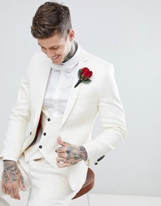 Облегающий пиджак кремового цвета с добавлением льна Twisted Tailor Wedding-Кремовый