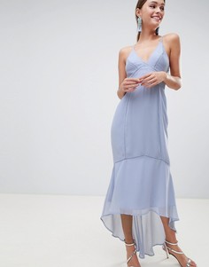 Платье миди на бретелях с кружевными вставками ASOS DESIGN-Голубой