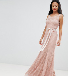 Кружевное платье макси с атласным поясом City Goddess Petite-Розовый
