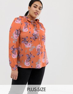 Блузка с цветочным принтом и завязкой на вороте Lost Ink Plus-Мульти