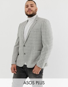 Приталенный блейзер в клетку с добавлением шерсти ASOS DESIGN Plus-Светло-бежевый