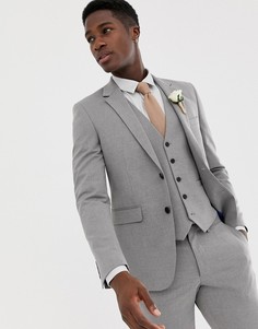 Светло-серый свадебный приталенный пиджак Burton Menswear