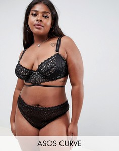Кружевные стринги с ремешками ASOS DESIGN Curve-Черный