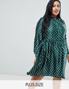 Атласное платье-рубашка в горошек с асимметричным краем Influence Plus-Зеленый