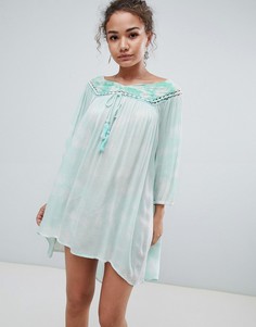 Платье с длинными рукавами, кружевной отделкой и бархатной вставкой En Creme-Зеленый