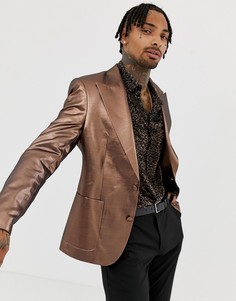 Пиджак скинни медного цвета с эффектом металлик в стиле 70-х ASOS DESIGN-Золотой