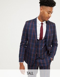 Приталенный пиджак в темно-синюю и бордовую клетку Harry Brown Tall-Темно-синий