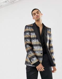Серо-золотистый приталенный пиджак с пайетками ASOS EDITION-Золотой