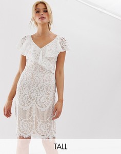 Кружевное платье-футляр с оборкой City Goddess Tall-Белый