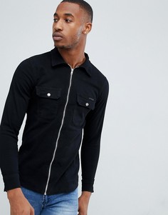 Рубашка выбеленного черного цвета с молнией на манжетах Liquor N Poker-Черный