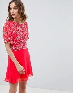 Декорированное короткое приталенное платье 2 в 1 Frock And Frill-Розовый