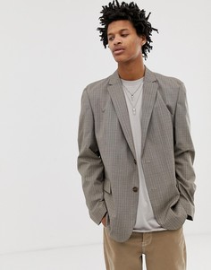 Повседневный светло-коричневый приталенный блейзер в клетку ASOS DESIGN