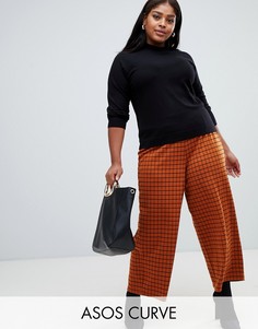 Кюлоты с широкими штанинами в клетку ASOS DESIGN Curve-Оранжевый
