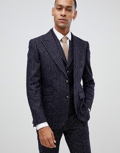 Пиджак скинни из 100% шерсти в полоску Moss London Premium-Темно-синий