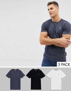 Набор из 3 приталенных футболок с круглым вырезом и логотипом (белая/темно-синяя меланжевая/черная) Hollister-Мульти