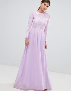 Платье макси с кружевным топом и длинными рукавами AX Paris-Фиолетовый
