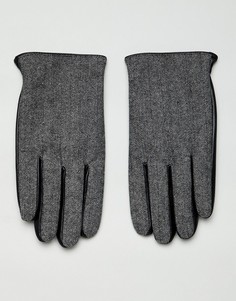 Черные кожаные перчатки для сенсорных гаджетов с шевронной отделкой ASOS DESIGN-Черный
