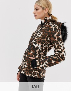 Комбинируемая горнолыжная куртка с поясом, уплотненными вставками и леопардовым принтом ASOS 4505 Tall-Мульти