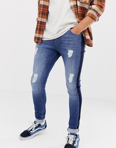Обтягивающие джинсы с рваной отделкой и полосками по бокам Brooklyn Supply Co-Синий