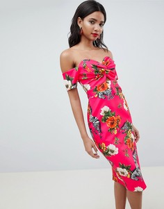 Платье миди с открытыми плечами и принтом River Island-Розовый