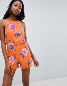 Трикотажный ромпер с кисточками и цветочным принтом ASOS DESIGN-Мульти