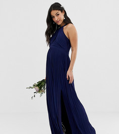 Темно-синее плиссированное платье макси TFNC Maternity-Темно-синий