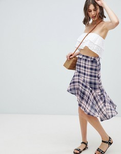 Юбка в клетку с оборкой Vero Moda-Розовый