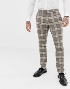 Светло-бежевые облегающие брюки в клетку Twisted Tailor-Серый