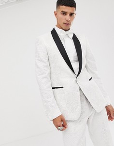 Облегающий пиджак-смокинг из белого сатина с пайетками и кружевом ASOS EDITION-Белый