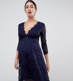 Кружевное темно-синее платье для выпускного с рукавами 3/4 Flounce London Maternity-Темно-синий