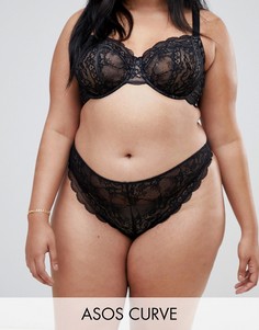 Кружевные стринги ASOS DESIGN Curve Ella-Черный
