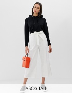 Льняные кюлоты с поясом ASOS DESIGN Tall-Белый